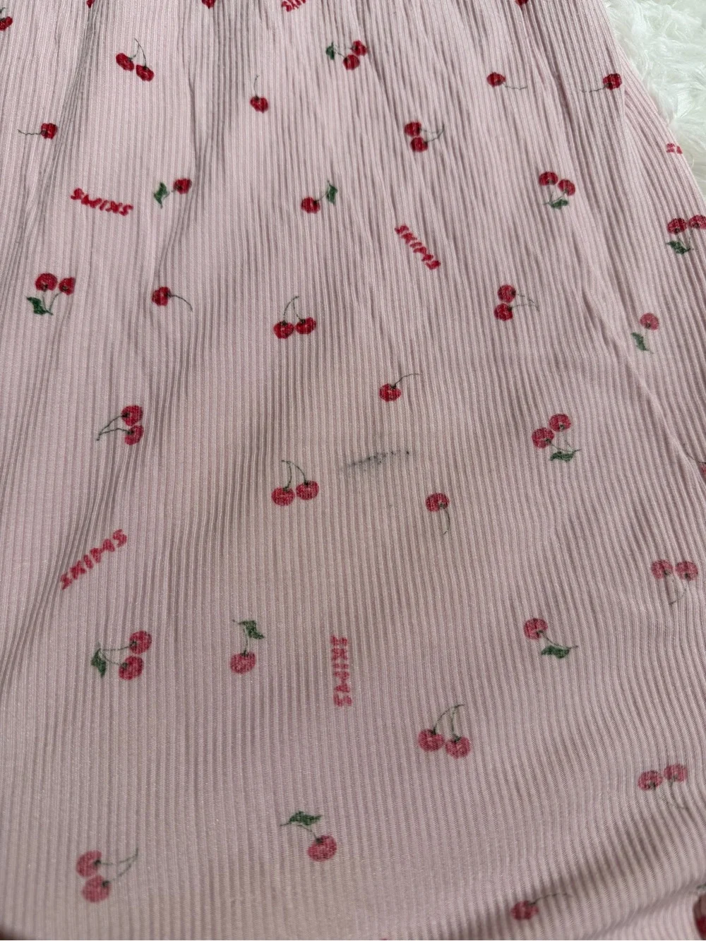 SKIMS 2X Cherries Print Pajama Sleep Matching Set Long Sleeve Pants Ribbed Soft